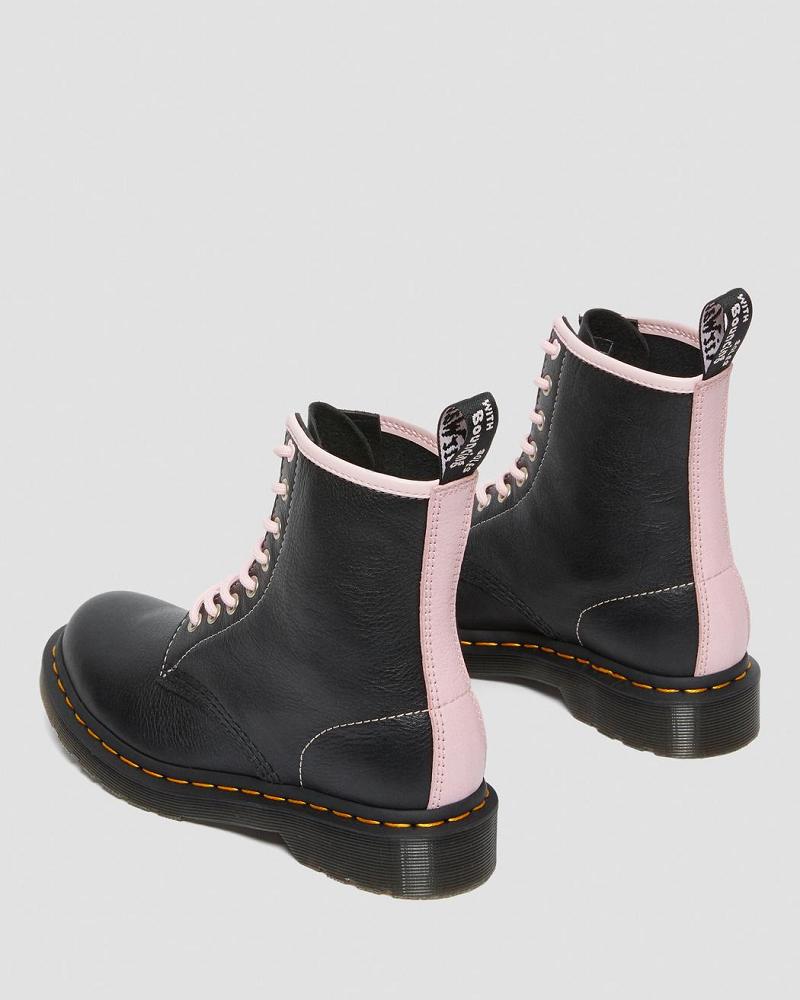 Black / Pink Women's Dr Martens 1460 Contrast Leather Lace Up Boots | CA 153HAP